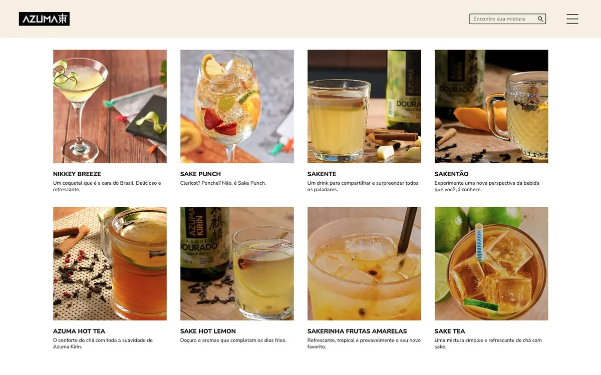 Sake cocktail recipes on the Azuma Kirin website (August 22, 2022)